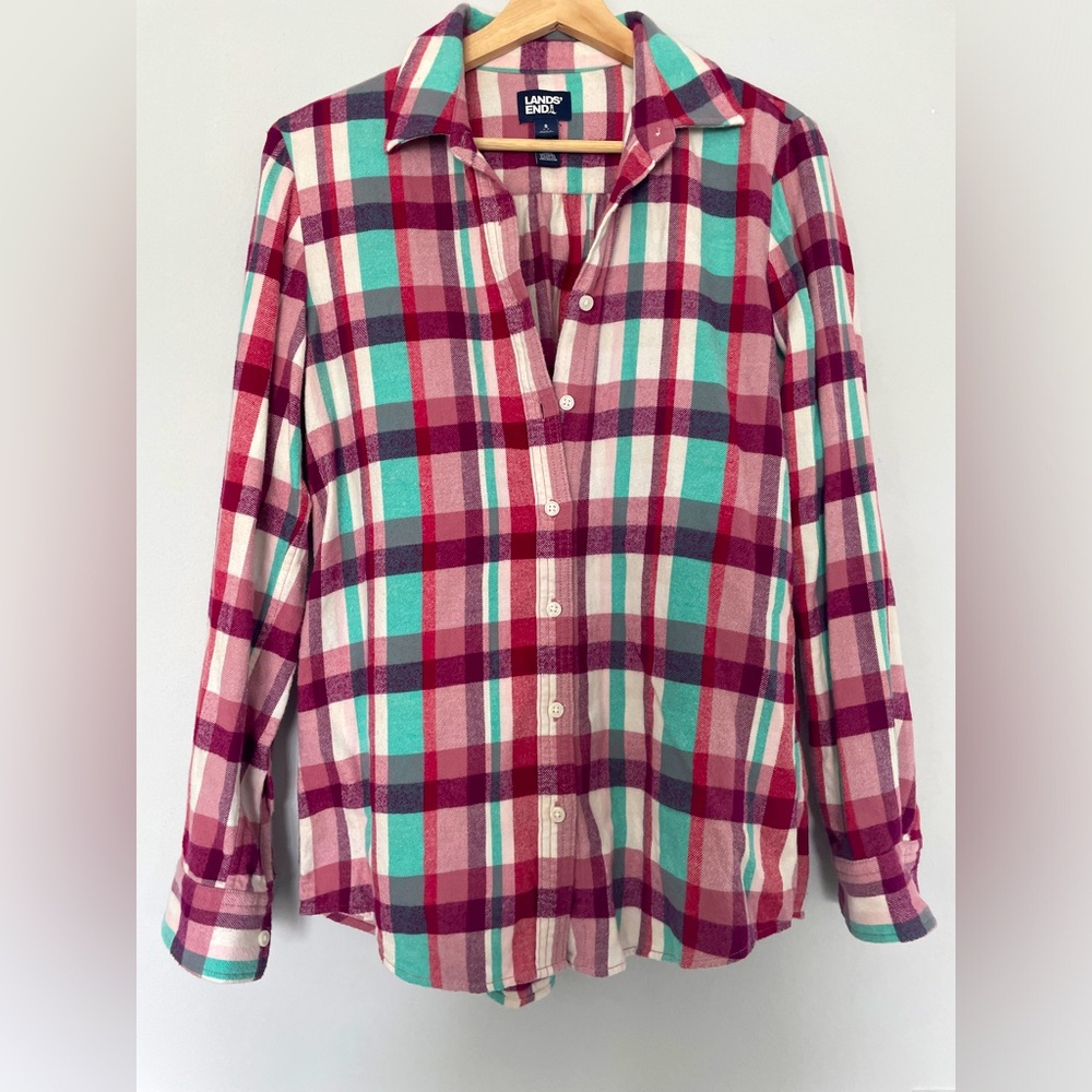 Lands' End ~ Purple & Blue Long Sleeve Flannel ~ Size S